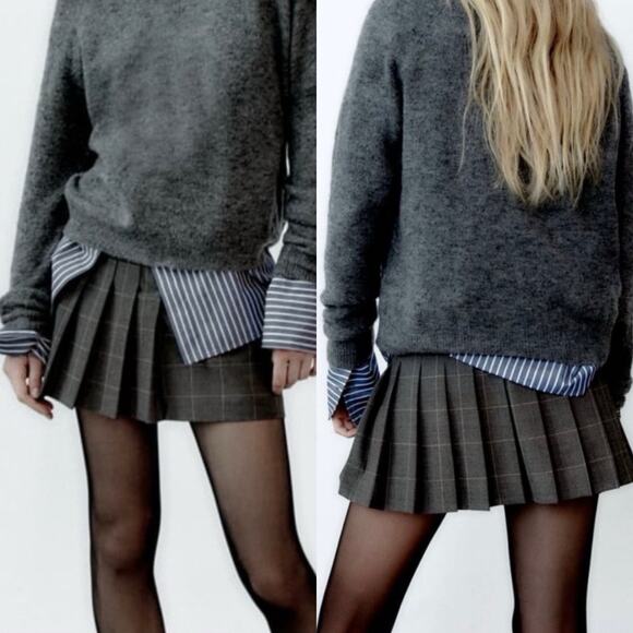 Zara Pleated Mini Skirt Womens M Medium Plaid Asymmetrical School Girl Academia - Picture 2 of 6